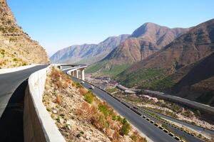 a road in the mountain , this road is known as quetta road, rakhi gaj steel bridge is famous in the world its a new wonder in constriction in Pakistan on 2023-09-25 photo