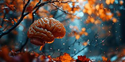 ai generado otoño hojas recordar nosotros de el cerebro trastorno, alzheimer, y el necesitar para conciencia de demencia y parkinson enfermedad diagnóstico. foto