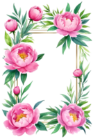 ai generado acuarela rosado -color peonía flor guirnalda png