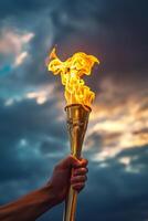 AI generated Olympic Torchbearers Hand Against Moody Parisian Sky photo