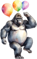 AI generated Golilla with balloon  watercolor png