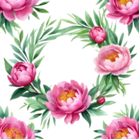 AI generated watercolor pink -color peony flower wreath png