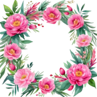 ai generado acuarela rosado -color peonía flor guirnalda png