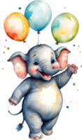 AI generated elaphant  with balloon  watercolor png