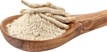 AI generated Ashwagandha Roots and Powder in Wooden Spoon png