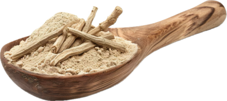 AI generated Ashwagandha Roots and Powder in Wooden Spoon png
