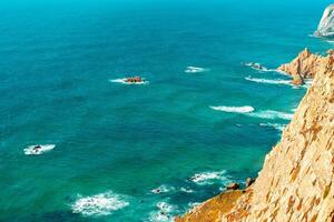 Atlantic ocean view with cliff. View of Atlantic Coast at Portugal, Cabo da Roca. Summer day photo