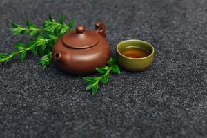 Chinese tea ceremony Asian top view copy space morning energy. photo