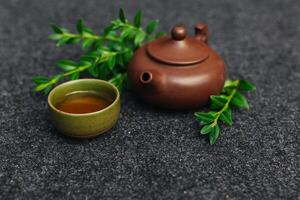 Chinese tea ceremony Asian top view copy space morning energy. photo