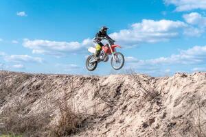 Kharkov. Ukraine March 2021 Moto cross training Enduro bike ride off road track photo