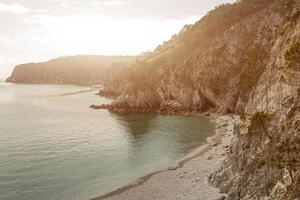 Ocean view. Nature background with nobody. Morgat, Crozon peninsula, Brittany, France photo