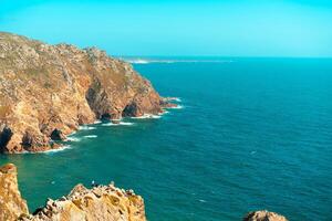 Atlantic ocean view with cliff. View of Atlantic Coast at Portugal, Cabo da Roca. Summer day photo