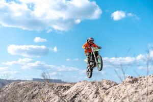 Kharkov. Ukraine March 2021 Moto cross training Enduro bike ride off road track photo