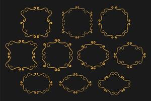 Set vector golden elegant arasbeque frames dark background