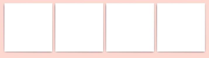 Four white blank papers with shadows on the pink background. Templates for presentation of design vector