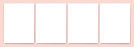 Four white blank papers with shadows on the pink background. Templates for presentation of design vector