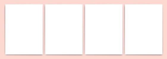 Four white blank papers with shadows on the pink background. Templates for presentation of design vector