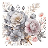 ai genererad foral blomma bukett design, abstrakt metallisk blomma design, digital blomma målning, blommig textil- design, blomma illustration, präglad blomma mönster png