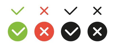 Checkmarks and crosses used as visual symbols for indicating completion or confirmation checkmarks or rejection or error cros. Checkmarks, crosses. vector