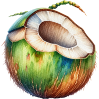 ai generato Noce di cocco , verde Noce di cocco semireale illustrazione acquerello stile isolato png