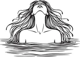 Woman Faceup in Water Line Art. vector