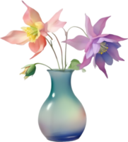 ai generiert ein Vase von Akelei Blumen, ein Aquarell Gemälde von ein Vase von Akelei Blumen. png