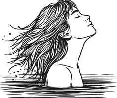 Woman Faceup in Water Line Art. vector