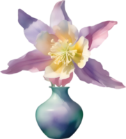 AI generated A vase of Columbine flowers, a watercolor painting of a vase of Columbine flowers. png