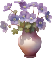 AI generated A vase of Hepatica Americana flower, a watercolor painting of a vase of Hepatica Americana flower. png