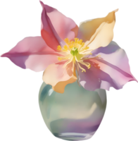 AI generated A vase of Columbine flowers, a watercolor painting of a vase of Columbine flowers. png