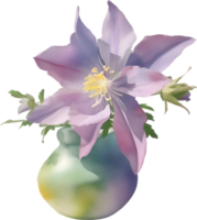 AI generated A vase of Columbine flowers, a watercolor painting of a vase of Columbine flowers. png