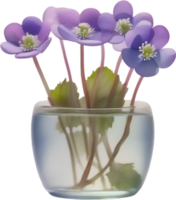 AI generated A vase of Hepatica Americana flower, a watercolor painting of a vase of Hepatica Americana flower. png