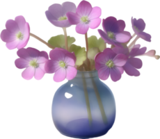 AI generated A vase of Hepatica Americana flower, a watercolor painting of a vase of Hepatica Americana flower. png