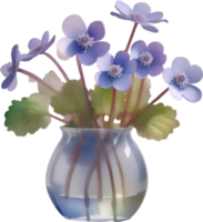 AI generated A vase of Hepatica Americana flower, a watercolor painting of a vase of Hepatica Americana flower. png