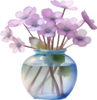 AI generated A vase of Hepatica Americana flower, a watercolor painting of a vase of Hepatica Americana flower. png