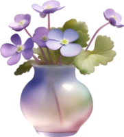 AI generated A vase of Hepatica Americana flower, a watercolor painting of a vase of Hepatica Americana flower. png