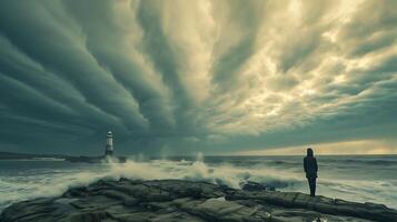 ai generado abrazando el desconocido frente a retos con fuerza Resiliencia y esperanza foto