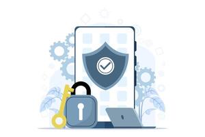 ciber seguridad concepto. datos seguridad, protegido acceso control, intimidad datos proteccion. moderno plano estilo para aterrizaje página, web bandera, infografía. plano vector ilustración en blanco antecedentes.