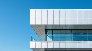 AI generated Contemporary Office Building Soars Against Clear Blue Sky Captured with Telephoto Lens photo