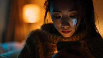 AI generated Person Engages with Smartphone in Soft Natural Light Filling Frame with Screen and Fingers photo