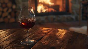 AI generated Dimly Lit Wine Glass Captured with Soft Light Creating Warm Tones photo