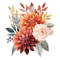 ai generiert botanisch Glücksdahlie, Rose, und Eukalyptus im Herbst Aquarell png