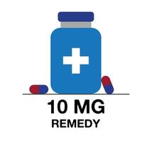 10 mg remedy. Medicine pill vector with milligrams, medicine and health care concept