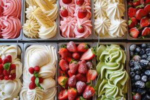 AI generated Gelato Galore-Italy's Sweet Frozen Delights, Flat lay view photo