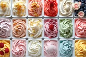 ai generado helado en abundancia-italia dulce congelado delicias, plano laico ver foto