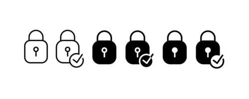 Padlock and check mark icon set. Editsble stroke. Vector illustration design.