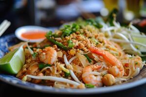 AI generated Noodles of Nirvana,Exploring the World of Pad Thai. generative ai photo