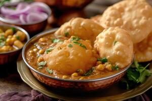 AI generated North Indian Delicacy,Experience the Richness of Chole Bhature. generative ai photo