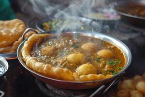 AI generated North Indian Delicacy,Experience the Richness of Chole Bhature. generative ai photo