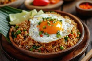 AI generated Spicy fried rice with fried egg,generative ai photo